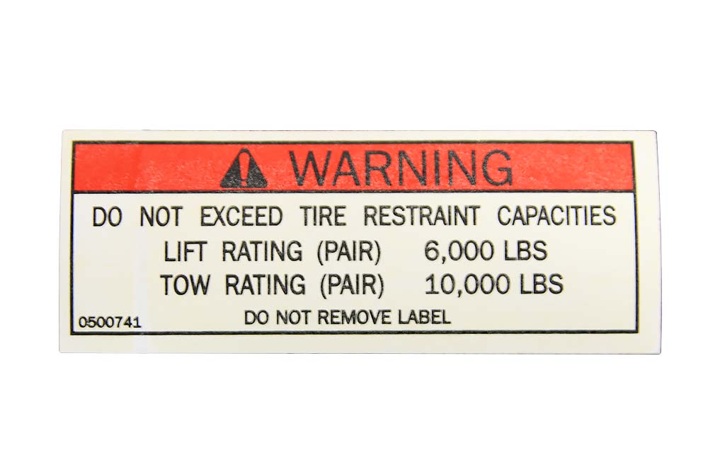 Miller Vinyl Warning Decal for L-Arm Pairs - 6,000 lbs.