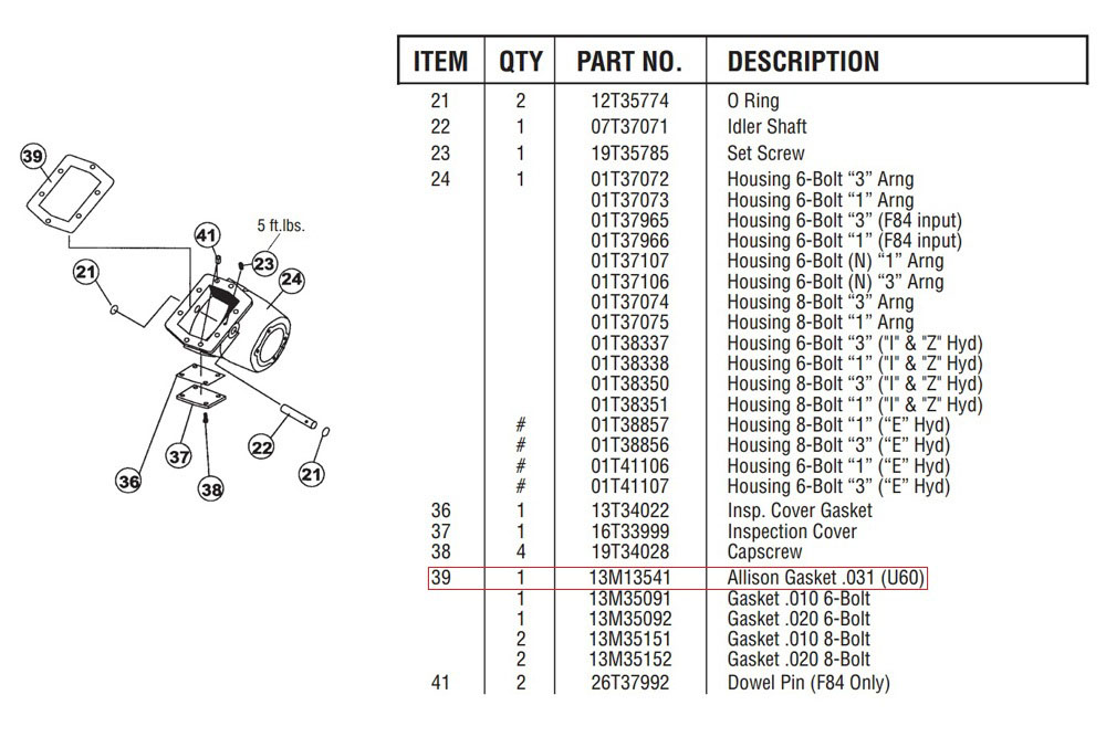 Pto Allison Mounting Gasket 031 U60