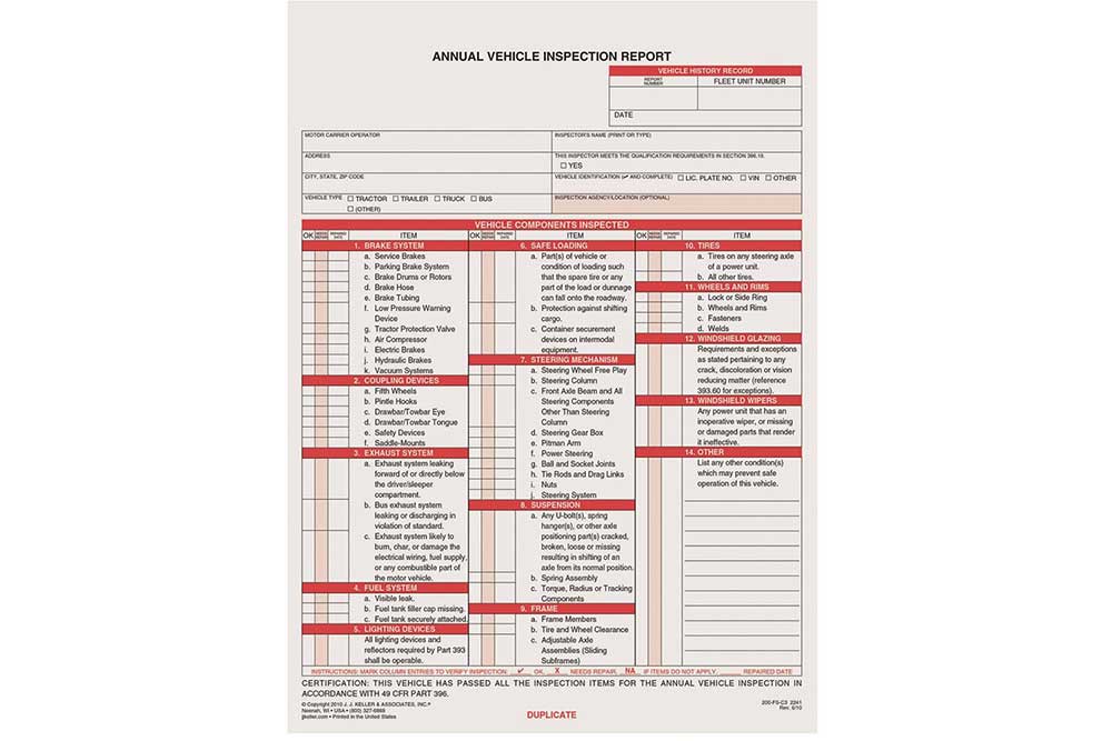 Jj Keller Annual Vehicle Inspection Report Form