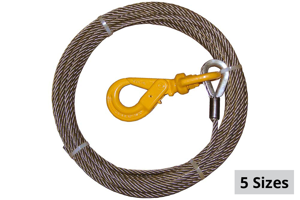BA Products Ships in 1 to 2 Business Days 4-12SC200LH Winch Cable 1/2 x 200 EIPS IWRC Steel Core Cable with Self Locking Swivel Hook 