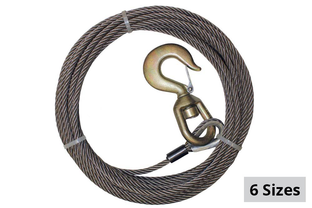 B/A Products Steel Core Winch Cable with Swivel Hook