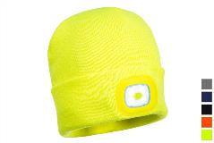 Portwest LED Torch Head Light Beanie Winter Hat USB Rechargeable Knitted B029 