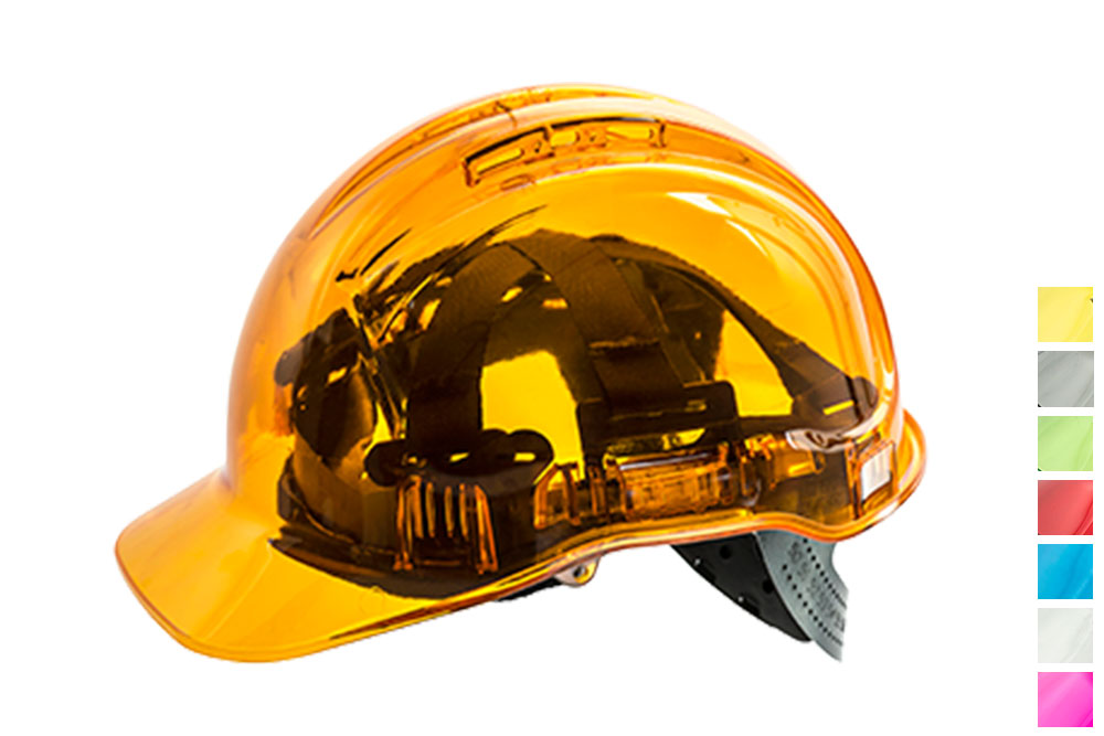 Portwest PV54 Hard Hat Safety Helmet Non-Vented Translucent Peakview Plus Helmet 
