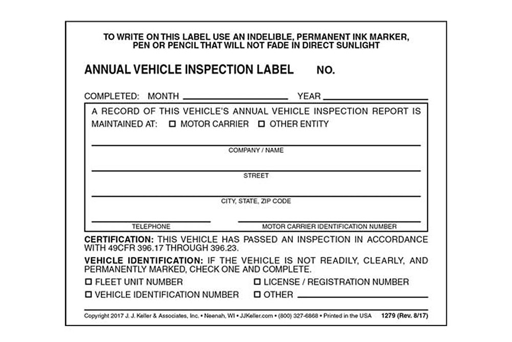 Annual Vehicle Inspection Form And Label
