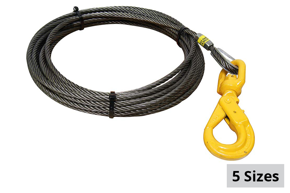 All-Grip Fiber Core Winch Cable with Self-Locking Swivel Hook