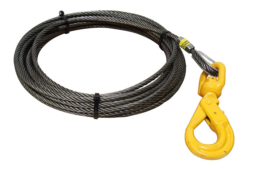 3/8 WINCH CABLE FOR WRECKS AND TOW TRUCKS FIBER CORE 75' WITH SWIVEL HOOK 