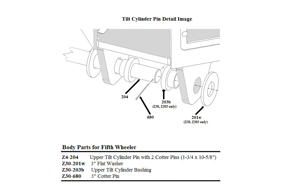 Zacklift Upper Tilt Cylinder Pin w/ 2 Cotter Pins 1-3/4" x 10-5/8"