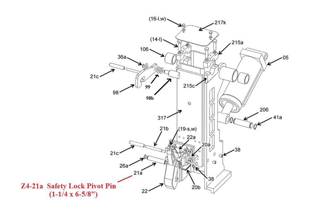 Zacklift Safety Lock Pivot Pin 1-1/4 x 6-5/8"